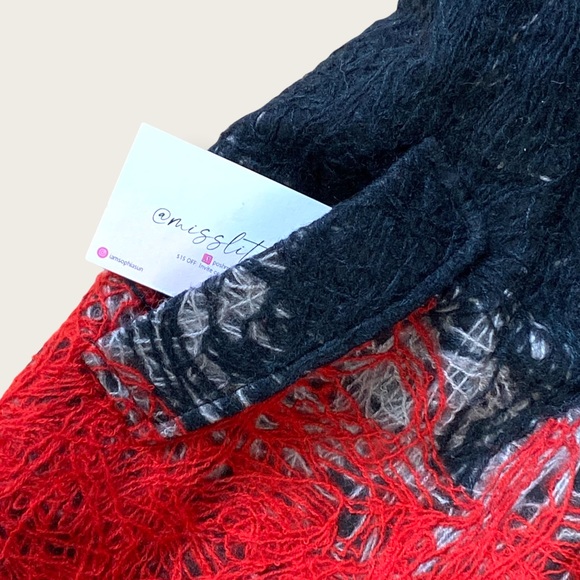 Vintage Ladies’ Wool Designer Red/Black “Spun Yarn” Short Sleeve Midi Dress 0/2 - Picture 6 of 16